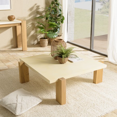 GREGOIRE Square Coffee Table 114x114cm - Concrete Top & Oak Wood
