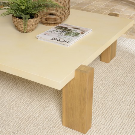 GREGOIRE Square Coffee Table 114x114cm - Concrete Top & Oak Wood