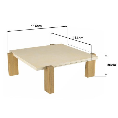 GREGOIRE Square Coffee Table 114x114cm - Concrete Top & Oak Wood