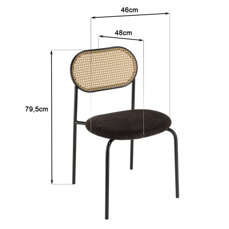 LEA - Set of 2 Chairs with Black Fabric Seat and Cane Backrest