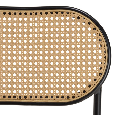 LEA - Set of 2 Chairs with Black Fabric Seat and Cane Backrest