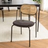 LEA - Set of 2 Chairs with Black Fabric Seat and Cane Backrest