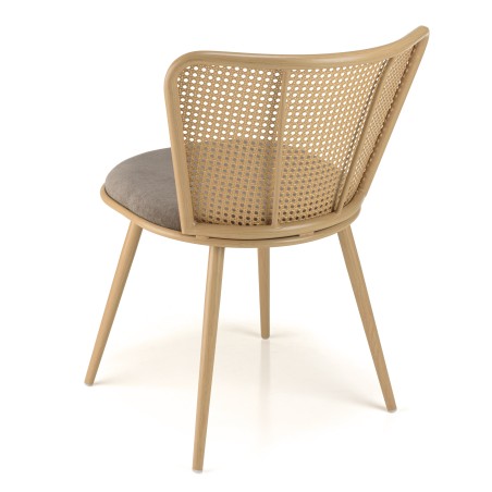 LEA Set of 2 Chairs with Taupe Fabric Seat and Wide Cane-Effect Backrest