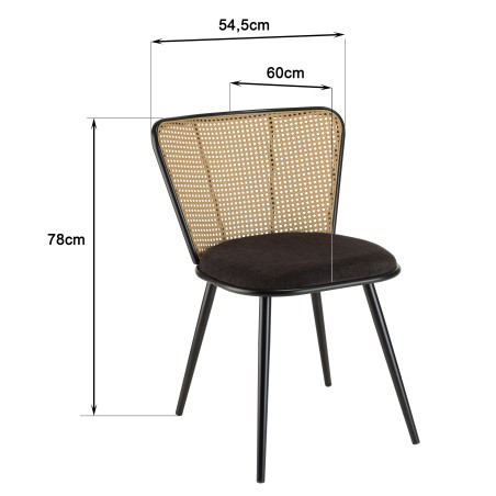 Lot de 2 chaises LEA - Assise tissu noir - Effet cannage