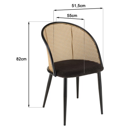 LEA - Set of 2 Armchairs with Black Fabric and Cane Effect Backrest