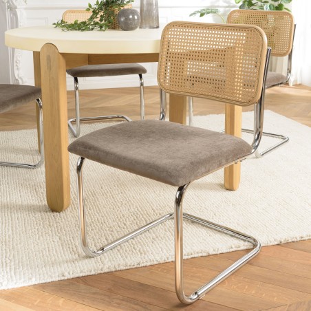 LEA Set of 2 Chairs - Taupe Fabric & Cane Backrest