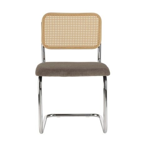 Lot de 2 chaises LEA - Assise tissu taupe et dossier cannage