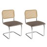 Lot de 2 chaises LEA - Assise tissu taupe et dossier cannage