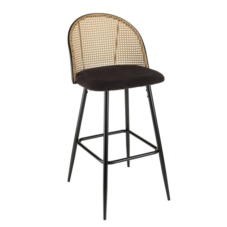 LEA - Set of 2 Bar Stools with Black Fabric and Cane Backrest