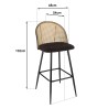 LEA - Set of 2 Bar Stools with Black Fabric and Cane Backrest