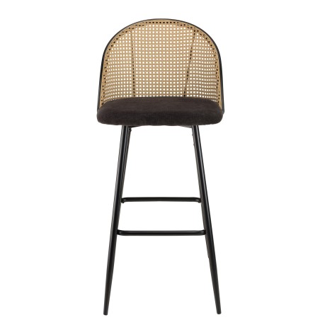 Lot de 2 tabourets de bar LEA - Assise tissu noir - Dossier effet cannage