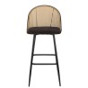 LEA - Set of 2 Bar Stools with Black Fabric and Cane Backrest