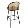 Lot de 2 tabourets de bar LEA - Assise tissu noir - Dossier effet cannage