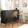 Lot de 2 tabourets de bar LEA - Assise tissu noir - Dossier effet cannage