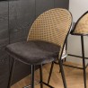 LEA - Set of 2 Bar Stools with Black Fabric and Cane Backrest