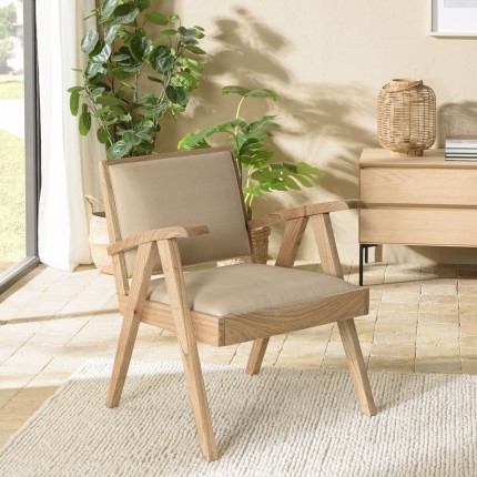 Fauteuil WALLY en Mindi - Assise en tissu beige