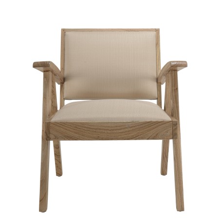 WALLY Armchair in Mindi Wood with Beige Textured Fabric Seat
