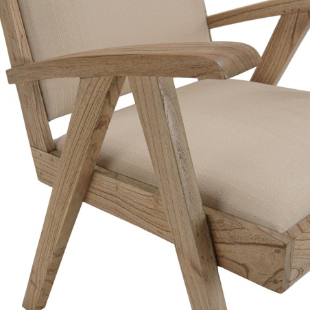 WALLY Armchair in Mindi Wood with Beige Textured Fabric Seat
