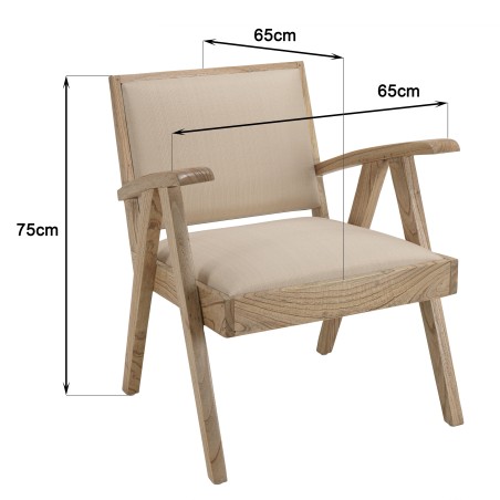 WALLY Armchair in Mindi Wood with Beige Textured Fabric Seat