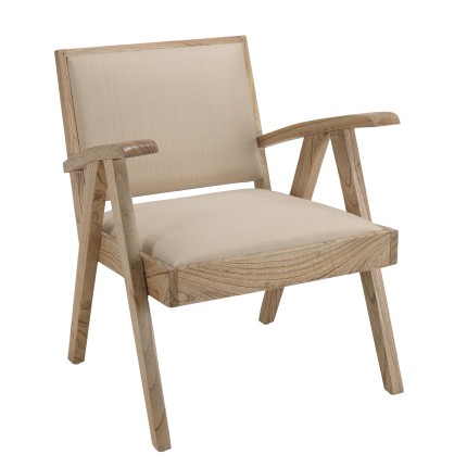Fauteuil WALLY en Mindi - Assise en tissu beige