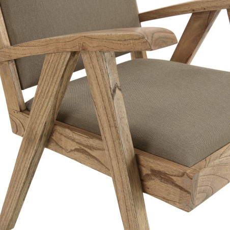 Fauteuil WALLY en Mindi et tissu kaki chiné