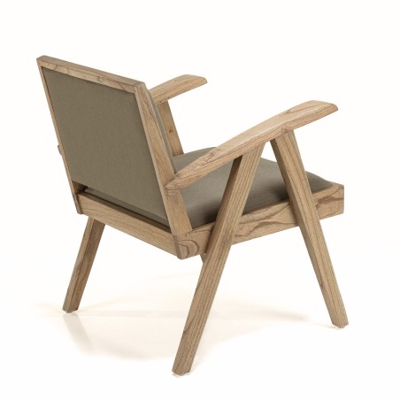 Fauteuil WALLY en Mindi et tissu kaki chiné