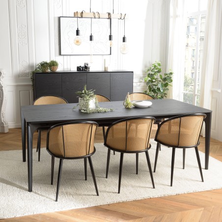 Table à manger MAXENCE 220x100cm noire chêne massif