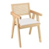 Fauteuil AGATHE bois d'hévéa assise tissu blanc