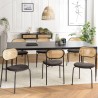 LEA - Set of 2 Chairs with Black Fabric Seat and Cane Backrest