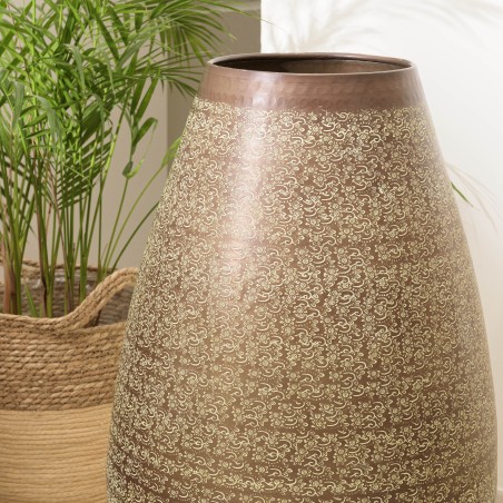 Vase alu HONORE 40cmx70cm vert vieilli motifs arabesques