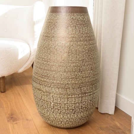 HONORE Aluminium Vase L40cm H70cm - Aged Green with Floral Arabesque Patterns