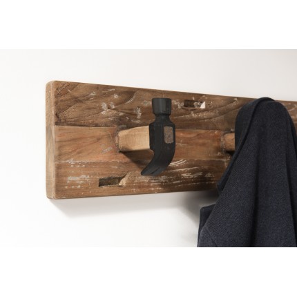 SIXTINE - Brown Wall Coat Rack 3 Hooks Recycled Teak and Metal