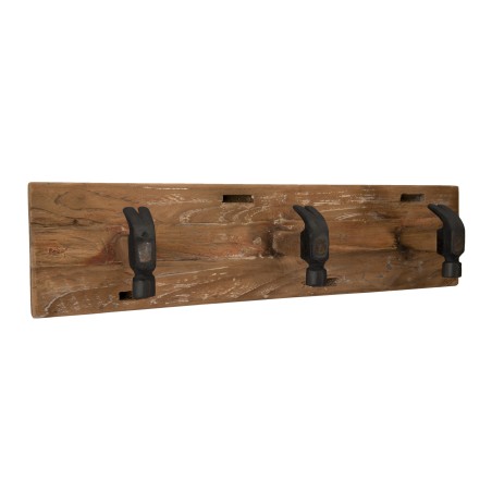 SIXTINE - Brown Wall Coat Rack 3 Hooks Recycled Teak and Metal
