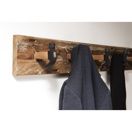 SIXTINE - Brown Wall Coat Rack with 5 Hammer Hooks