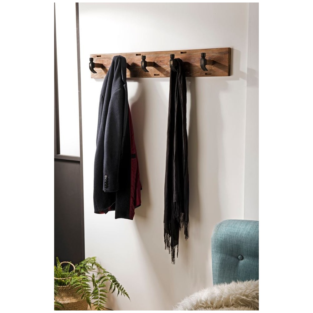 SIXTINE - Brown Wall Coat Rack with 5 Hammer Hooks SIXTINE - Brown Wall Coat Rack with 5 Hammer Hooks