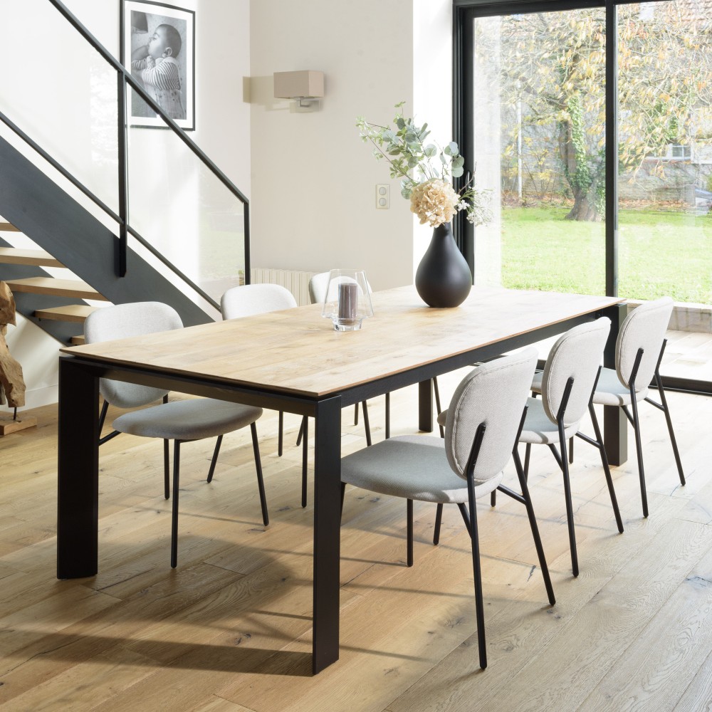 TOM - Set of 2 Ecru Fabric Chairs with Black Steel Legs TOM - Set of 2 Ecru Fabric Chairs with Black Steel Legs