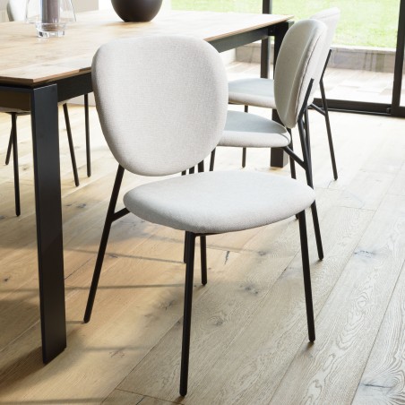 TOM - Set of 2 Ecru Fabric Chairs with Black Steel Legs