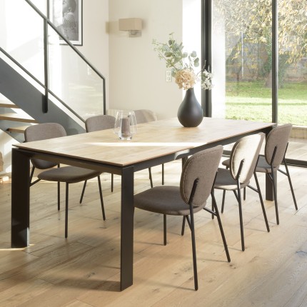 Lot de 2 chaises TOM - Tissu marron - Pieds acier noir