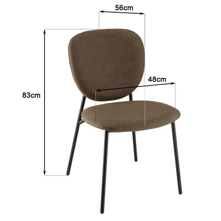 Lot de 2 chaises TOM - Tissu marron - Pieds acier noir