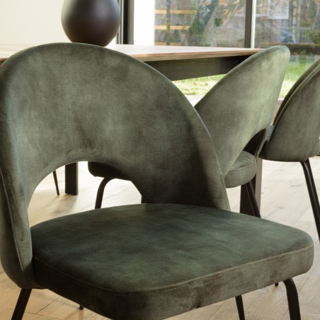 TOM - Set of 2 Pine Green Velvet Chairs with Steel Legs