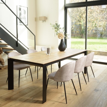 Lot 2 chaises velours beige TOM - Dossier arrondi - Pieds acier noir