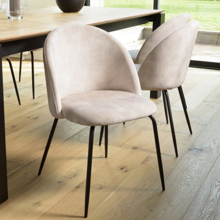 Lot 2 chaises velours beige TOM - Dossier arrondi - Pieds acier noir
