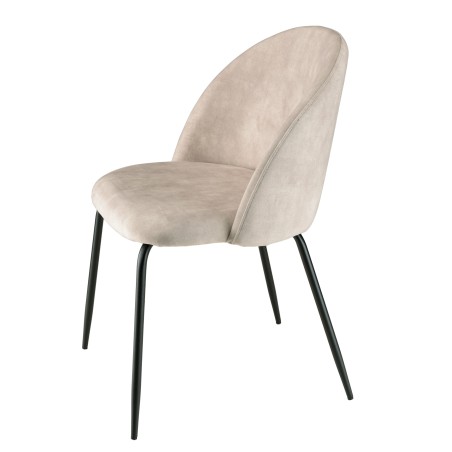 Lot 2 chaises velours beige TOM - Dossier arrondi - Pieds acier noir