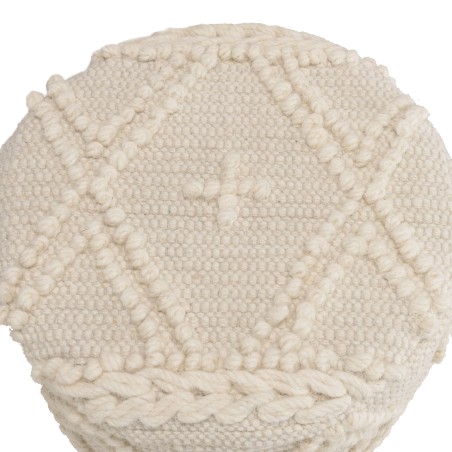 SACHA Round Stool - Ivory Diamond-Patterned Wool - 40 x 40 cm