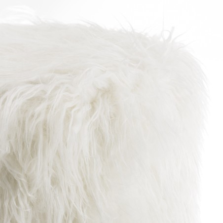 SACHA Round Stool 40x40cm Ivory Sheepskin with Wooden Legs