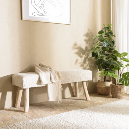 Banc SACHA en laine texturée ivoire 120x40cm