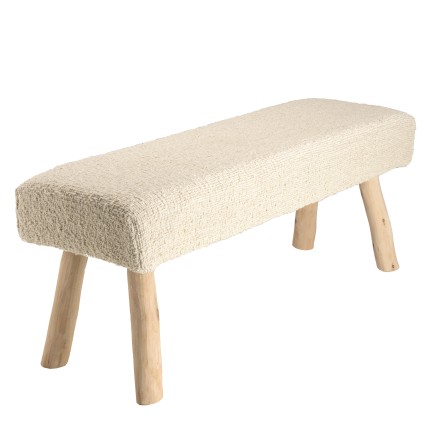 Banc SACHA en laine texturée ivoire 120x40cm