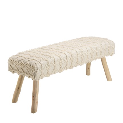 Banc SACHA 120x40cm laine motifs losanges ivoire