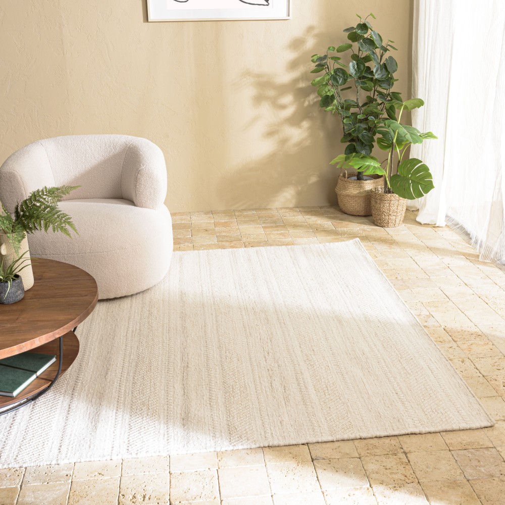 Tapis rectangulaire laine texturée beige 200x290cm Tapis rectangulaire laine texturée beige 200x290cm