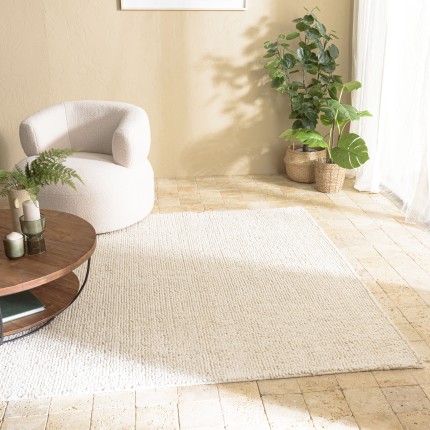 Tapis rectangulaire en laine bouclée 200x290cm - couleur ivoire
